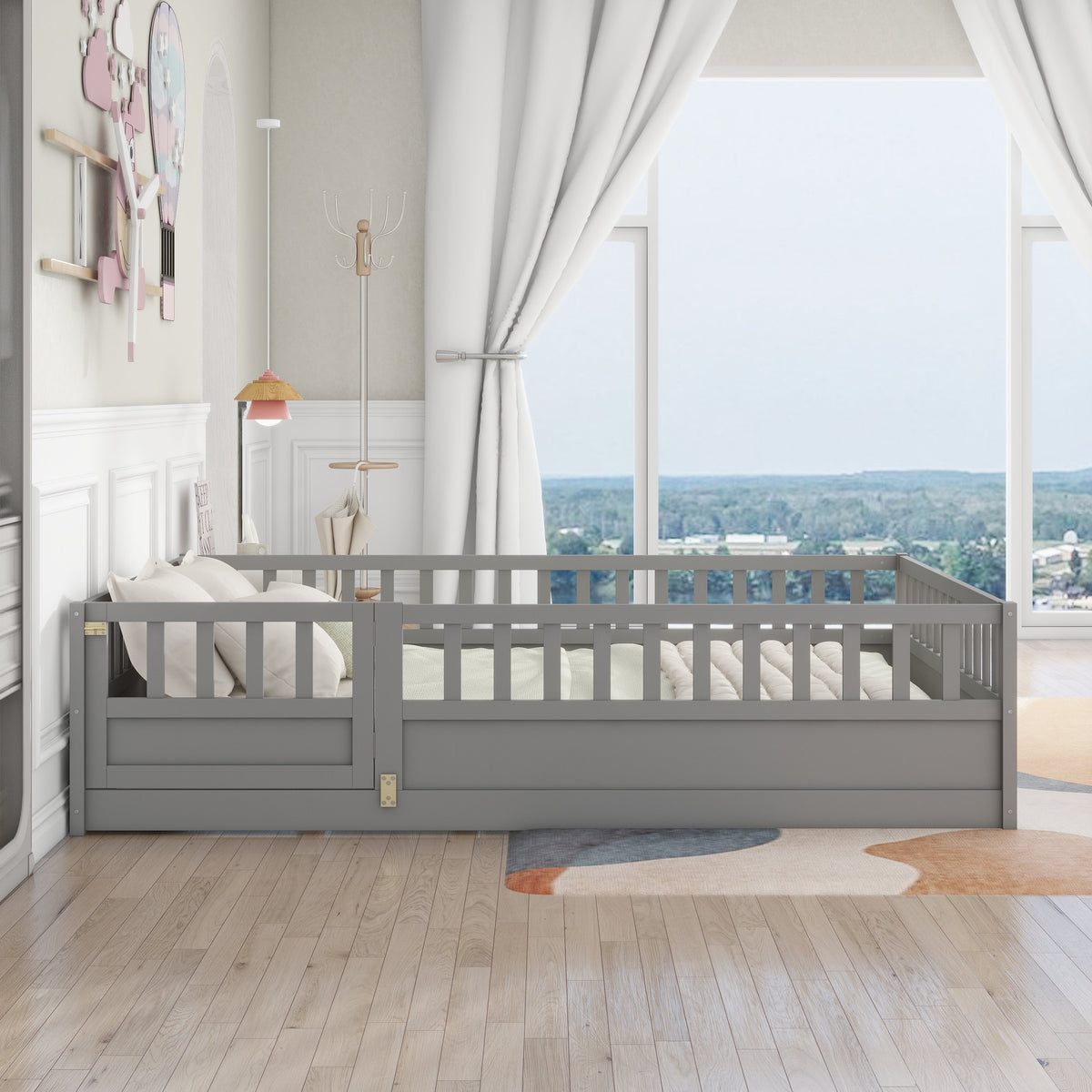 Full Size Montessori Floor Bed with Safety Guard Rails