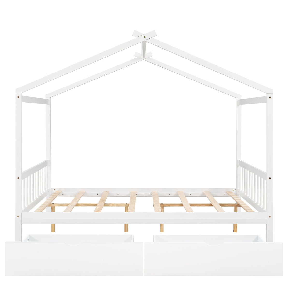 Full Size House Bed Frame with Two Under-Bed Drawers