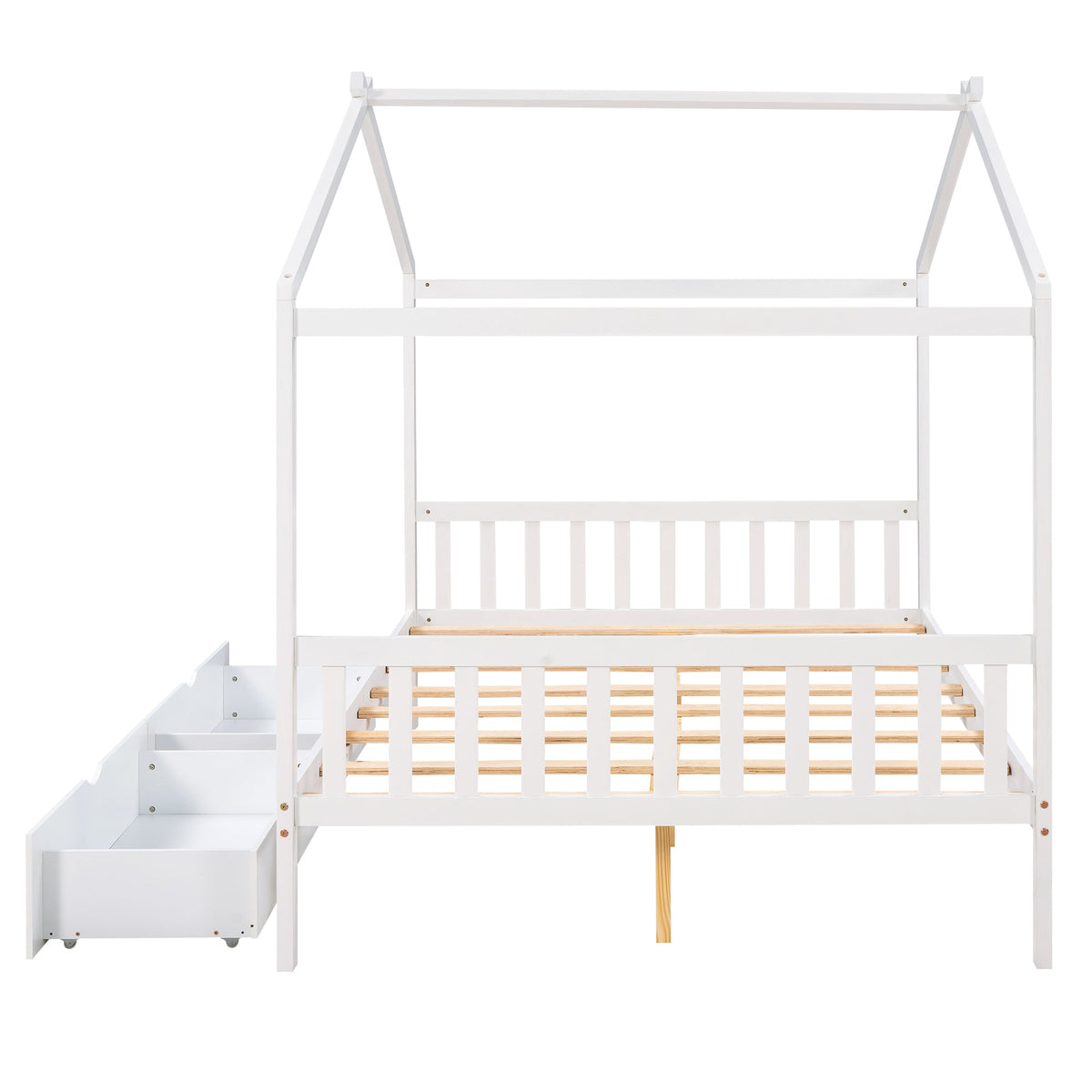 Full Size House Bed Frame with Two Under-Bed Drawers