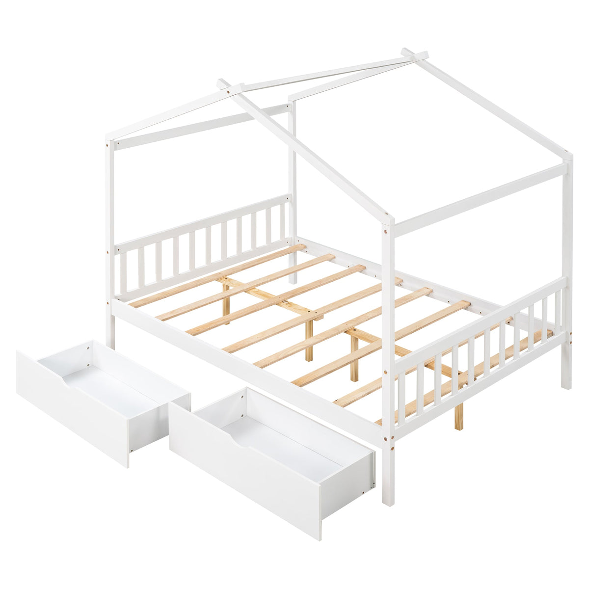 Full Size House Bed Frame with Two Under-Bed Drawers