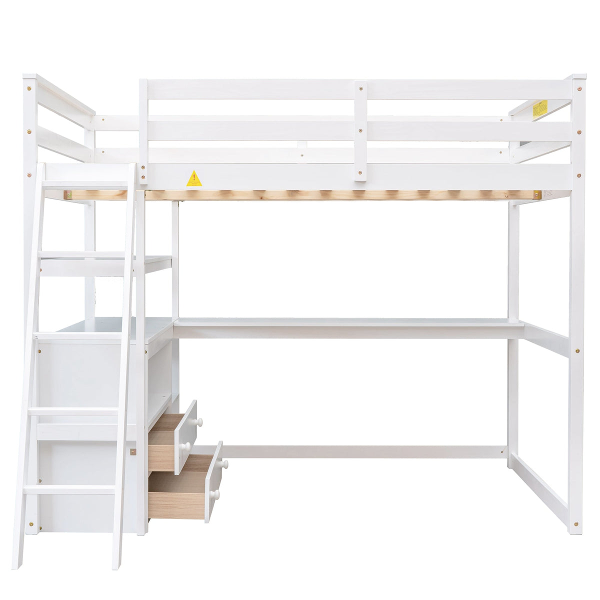 Full Size Loft Bed with Desk and Built-In Drawers