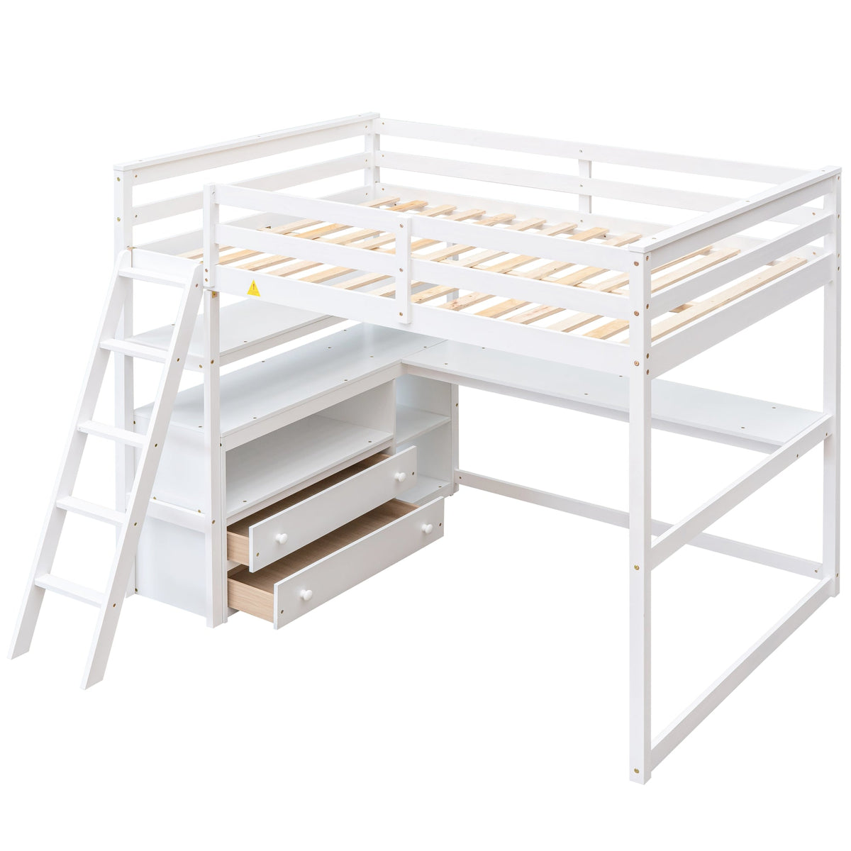 Full Size Loft Bed with Desk and Built-In Drawers