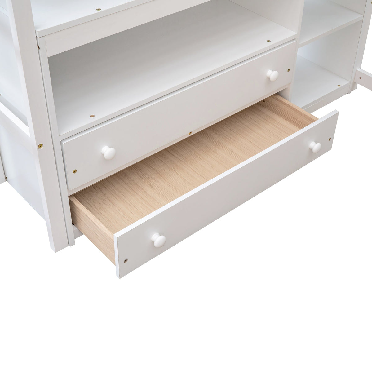 Full Size Loft Bed with Desk and Built-In Drawers