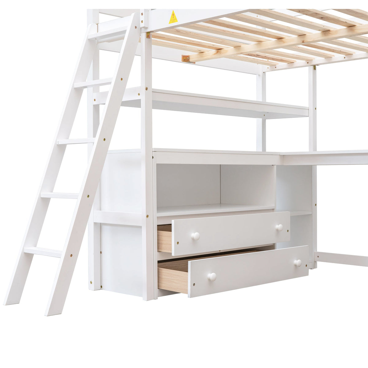 Full Size Loft Bed with Desk and Built-In Drawers