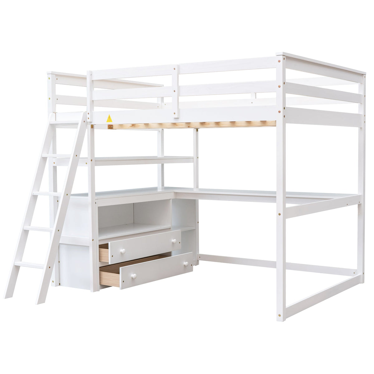 Full Size Loft Bed with Desk and Built-In Drawers