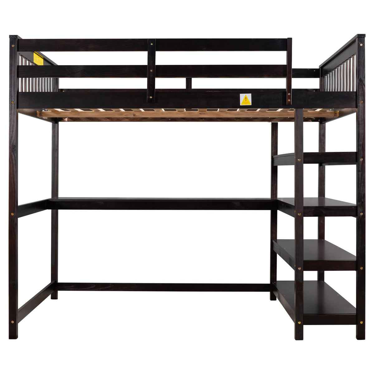 Full Size Loft Bed with Under-Bed Desk and Shelves
