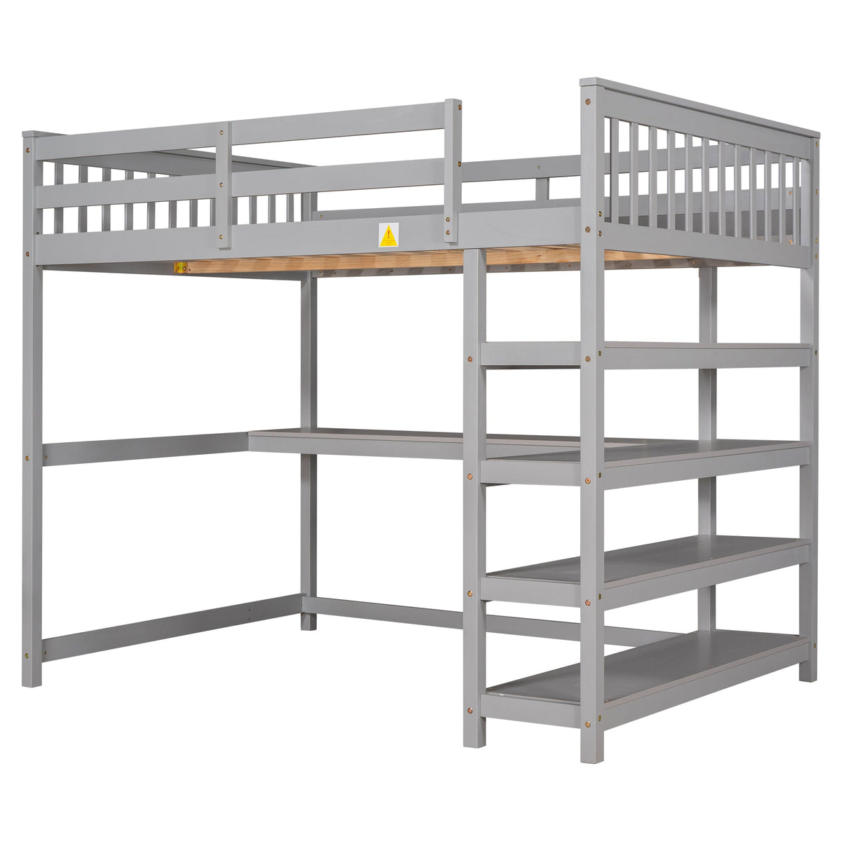 Full Size Loft Bed with Desk and Storage Shelves