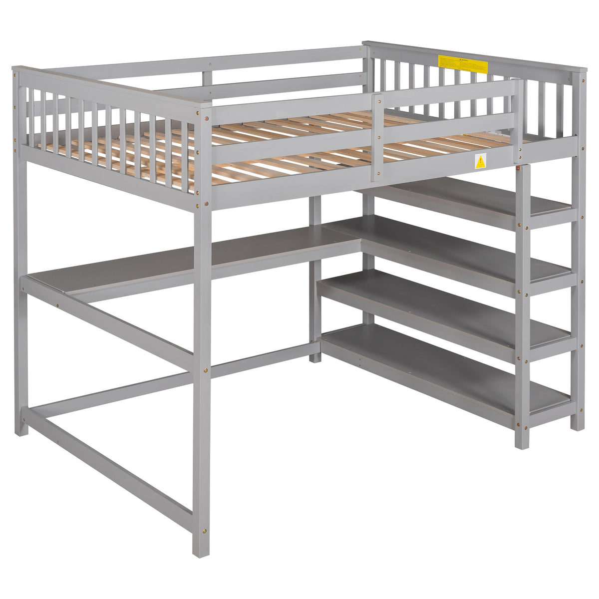Full Size Loft Bed with Desk and Storage Shelves