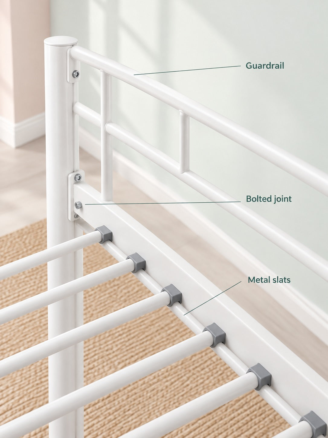 Full-Size Metal Bunk Beds with Guardrails & Ladders