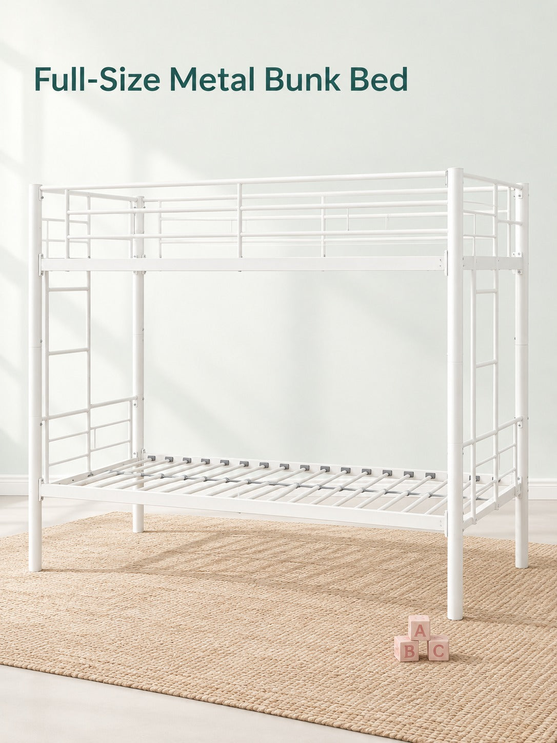 Full-Size Metal Bunk Beds with Guardrails & Ladders