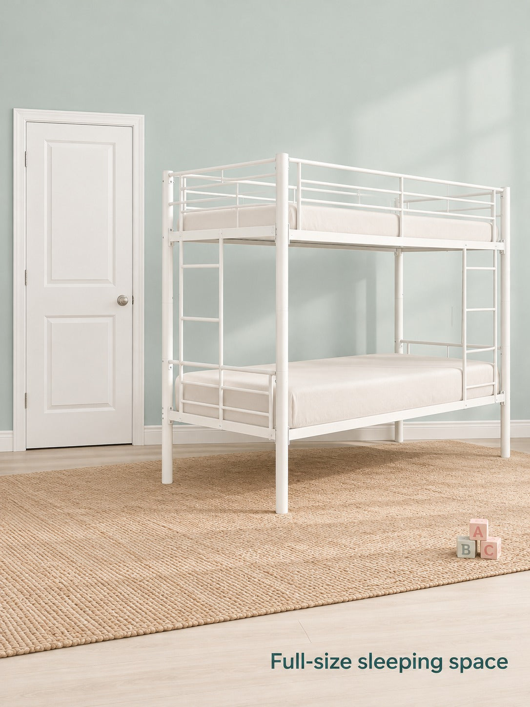 Full-Size Metal Bunk Beds with Guardrails & Ladders