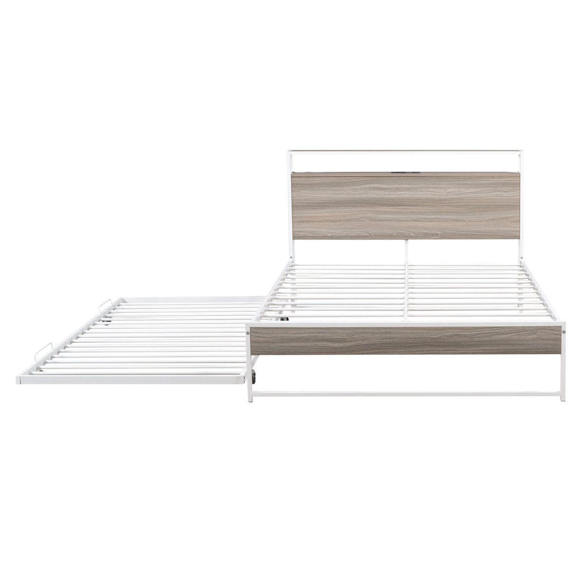 Full Size Metal Platform Bed with Trundle and USB Ports