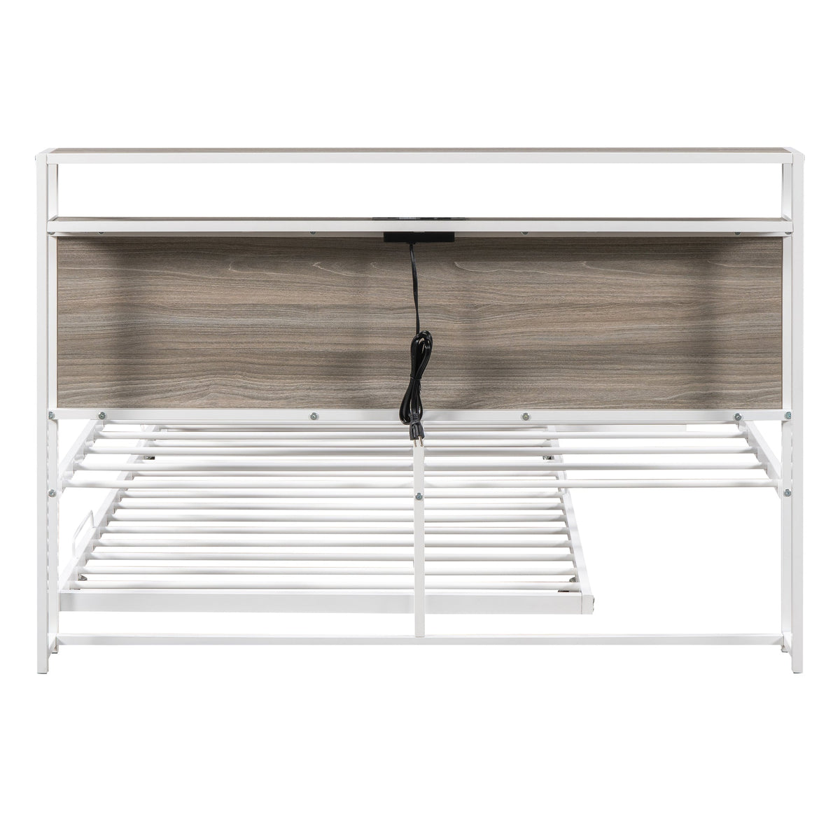Full Size Metal Platform Bed with Trundle and USB Ports
