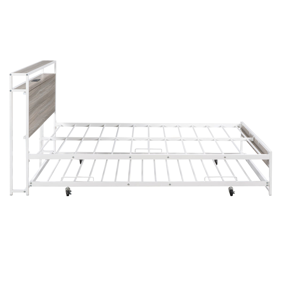Full Size Metal Platform Bed with Trundle and USB Ports