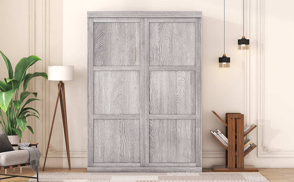 Full Size Murphy Bed Cabinet, Fold-Away Grey Wardrobe