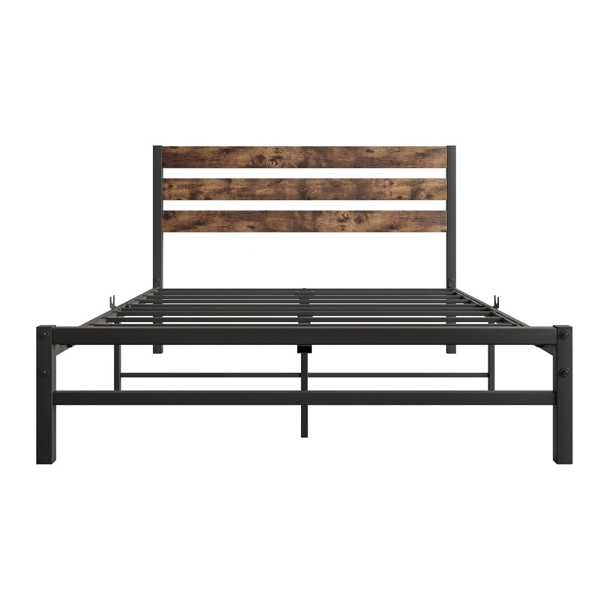Full Size Platform Bed Frame with Rustic Wood Headboard