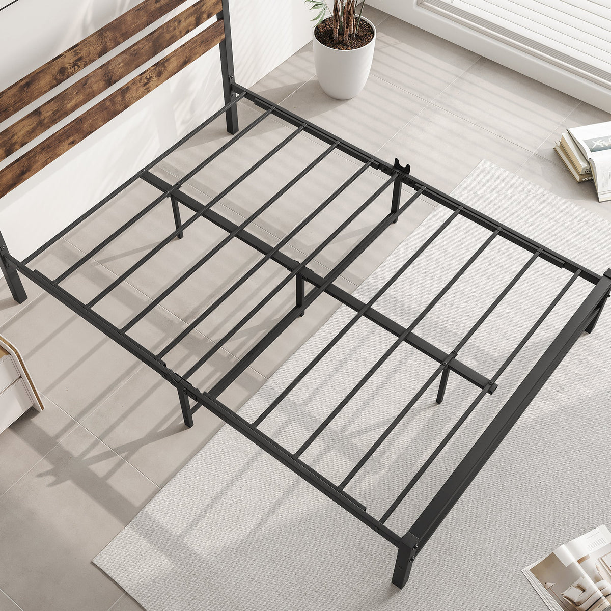 Full Size Platform Bed Frame with Rustic Wood Headboard