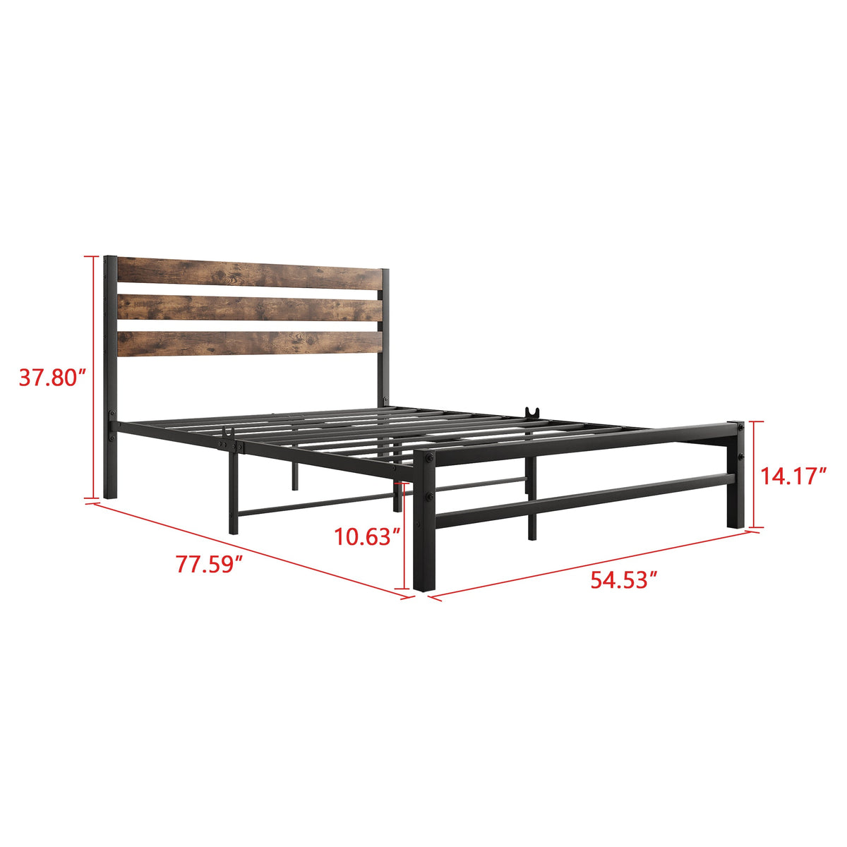 Full Size Platform Bed Frame with Rustic Wood Headboard