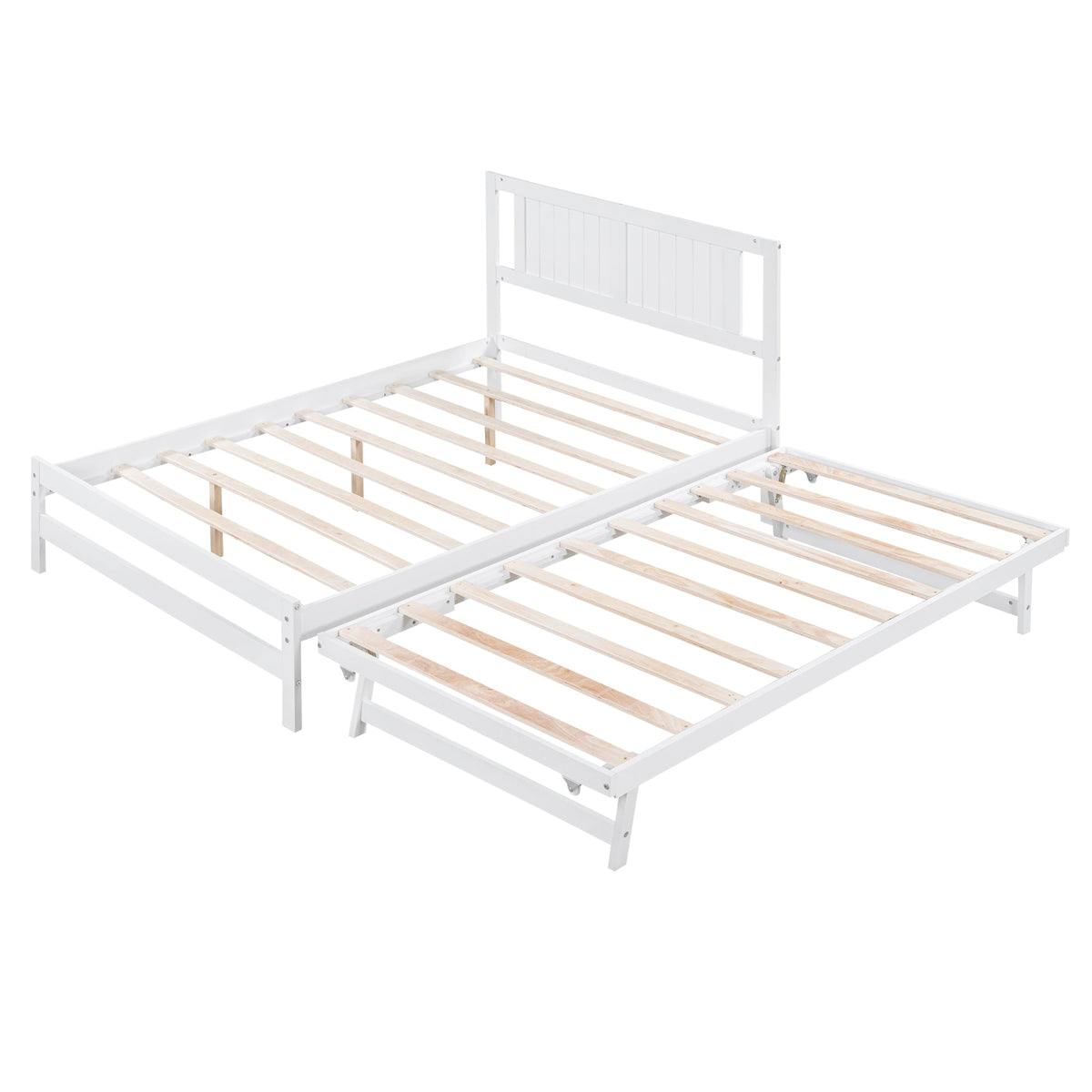 Full Size Platform Bed with Pull-Out Trundle, White