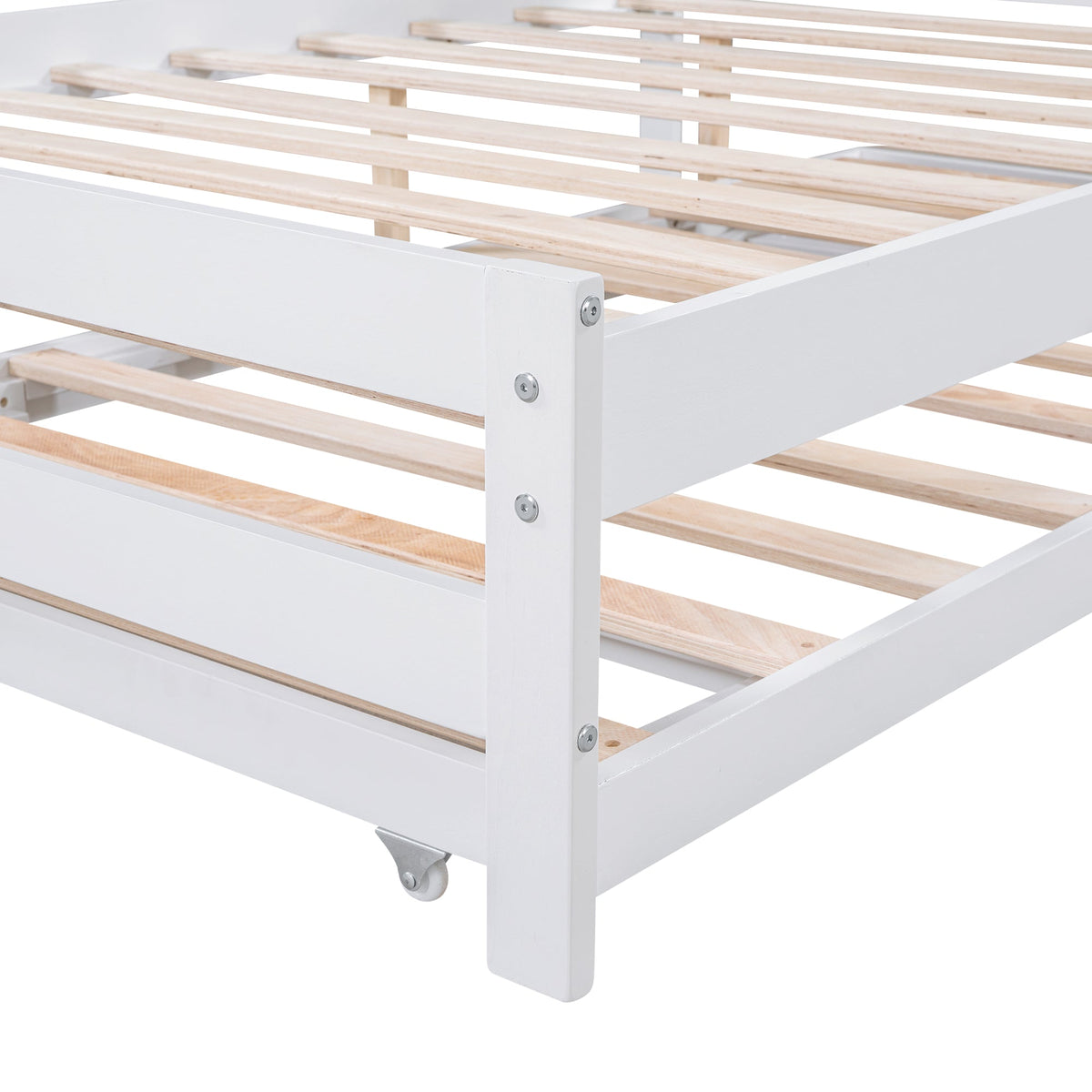Full Size Platform Bed with Pull-Out Trundle, White