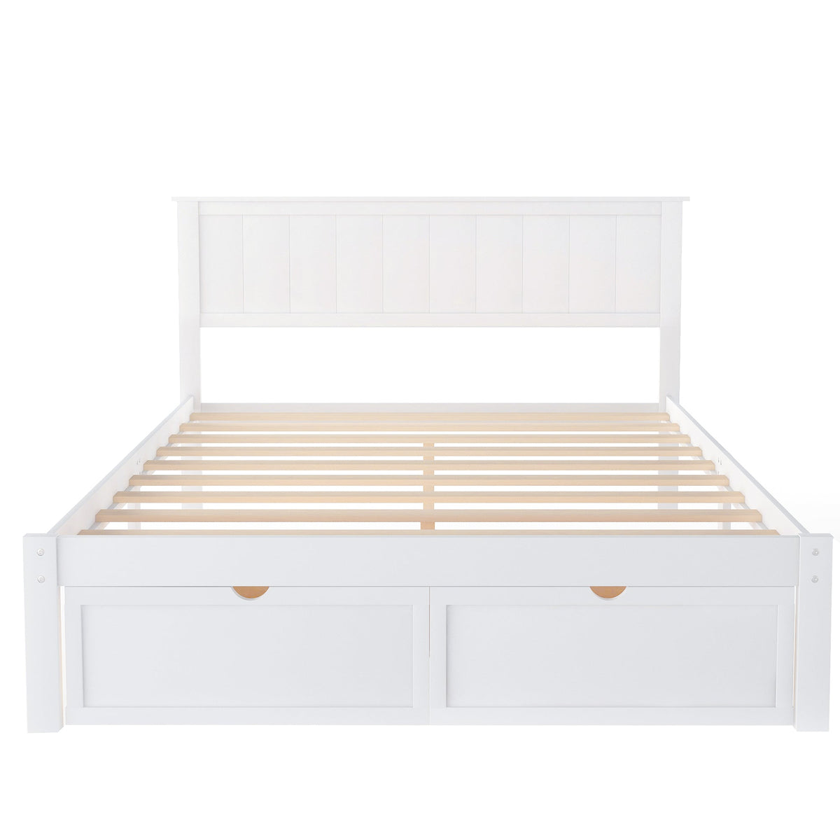 Full Size Platform Bed with Storage Drawers in White