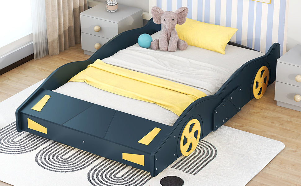 Kids Full Size Race Car Bed with Wheels and Storage