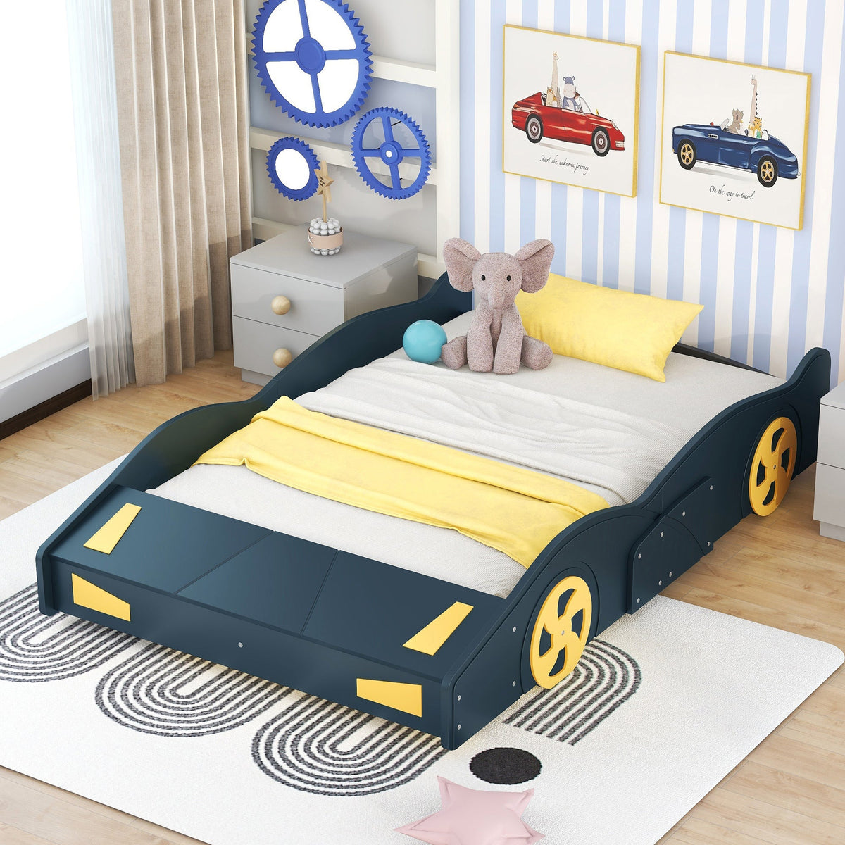 Kids Full Size Race Car Bed with Wheels and Storage