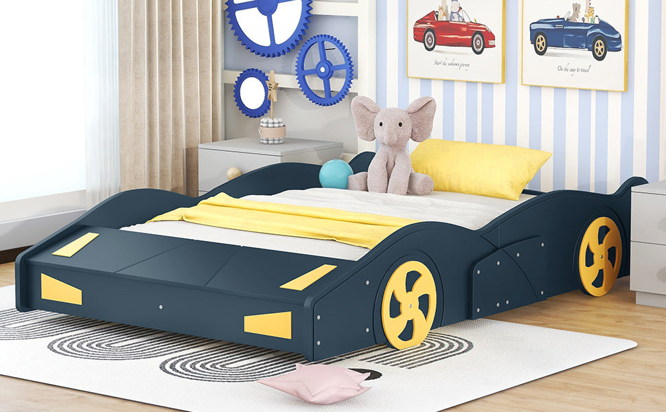 Kids Full Size Race Car Bed with Wheels and Storage