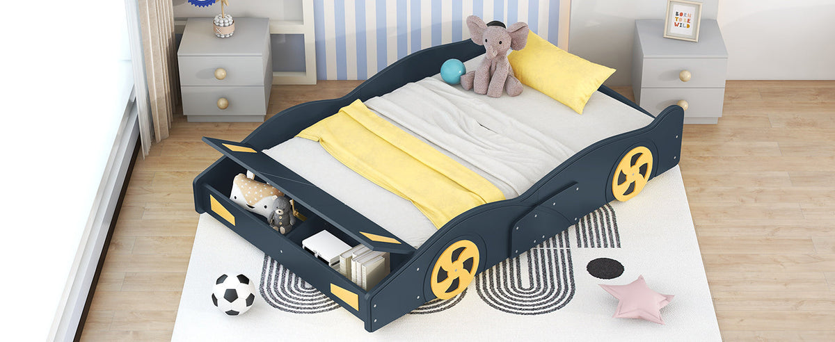 Kids Full Size Race Car Bed with Wheels and Storage