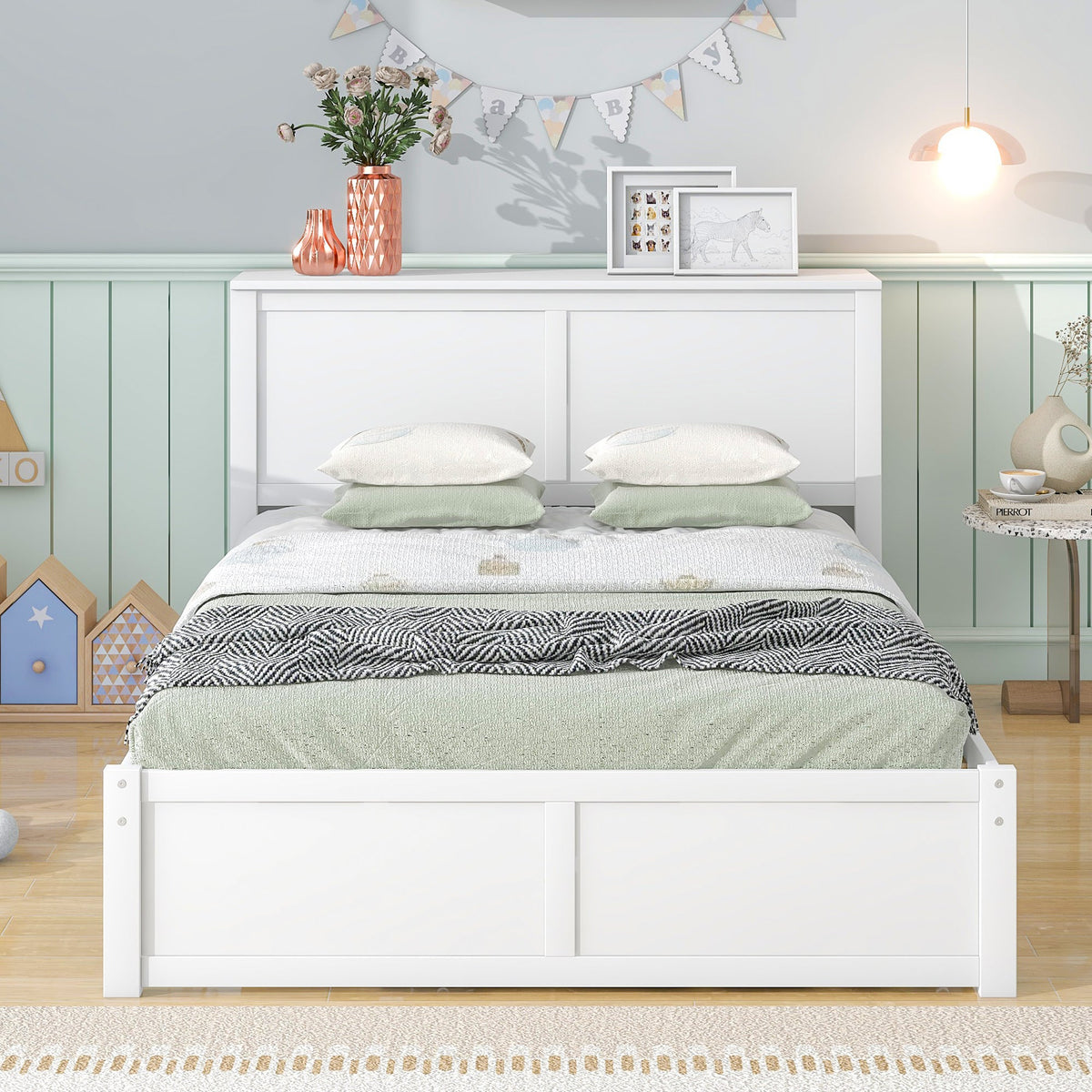 Full Size Platform Bed with Bookcase Headboard & Trundle