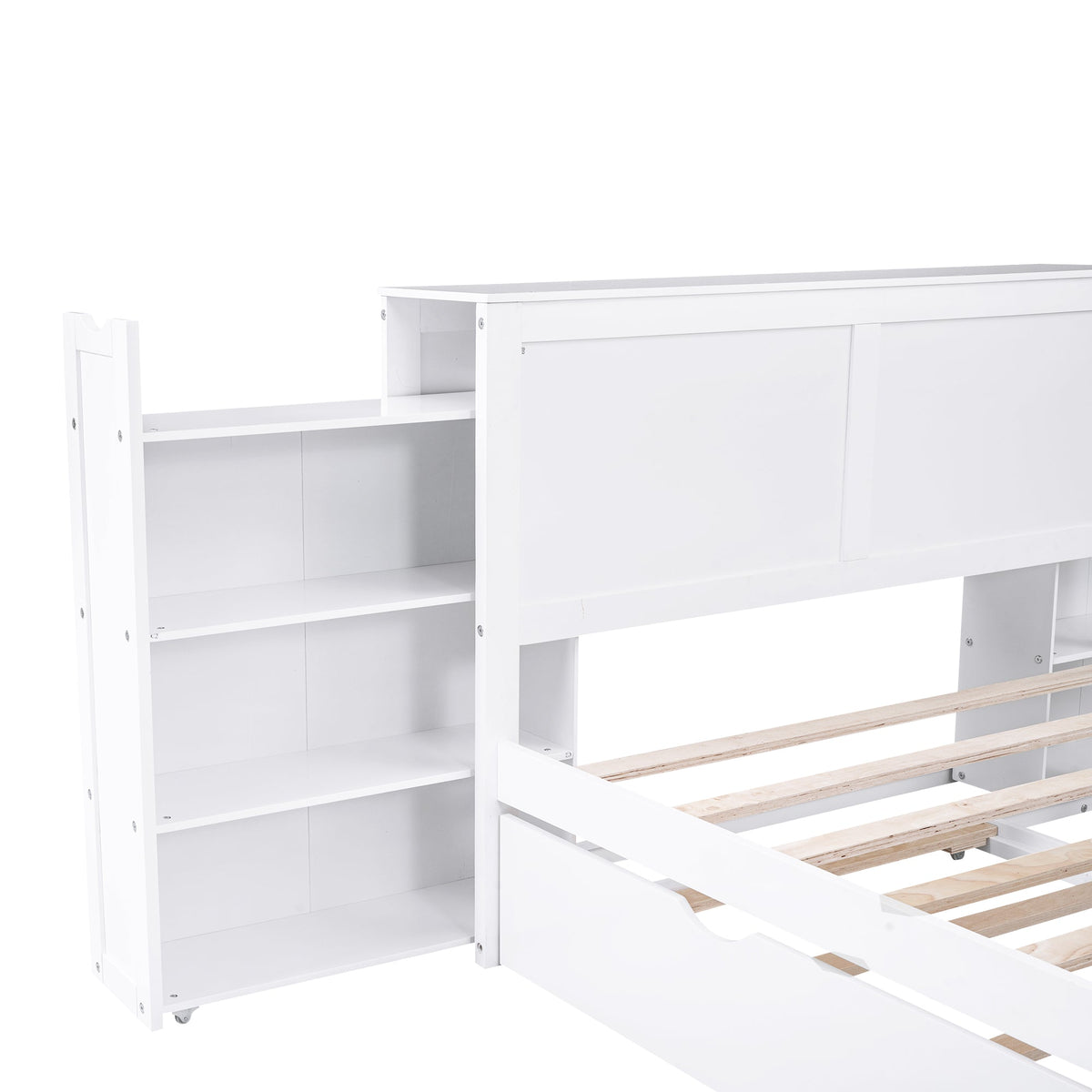 Full Size Platform Bed with Bookcase Headboard & Trundle