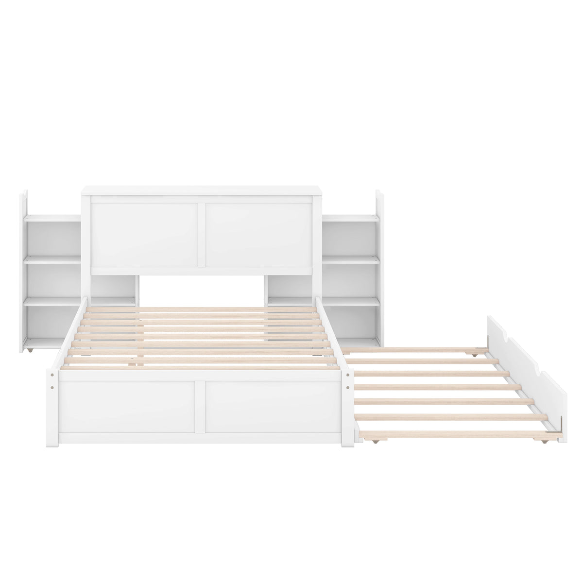 Full Size Platform Bed with Bookcase Headboard & Trundle