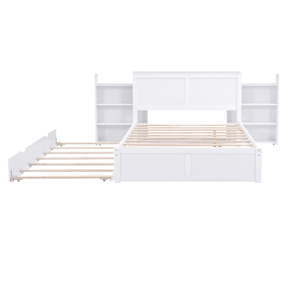 Full Size Platform Bed with Bookcase Headboard & Trundle
