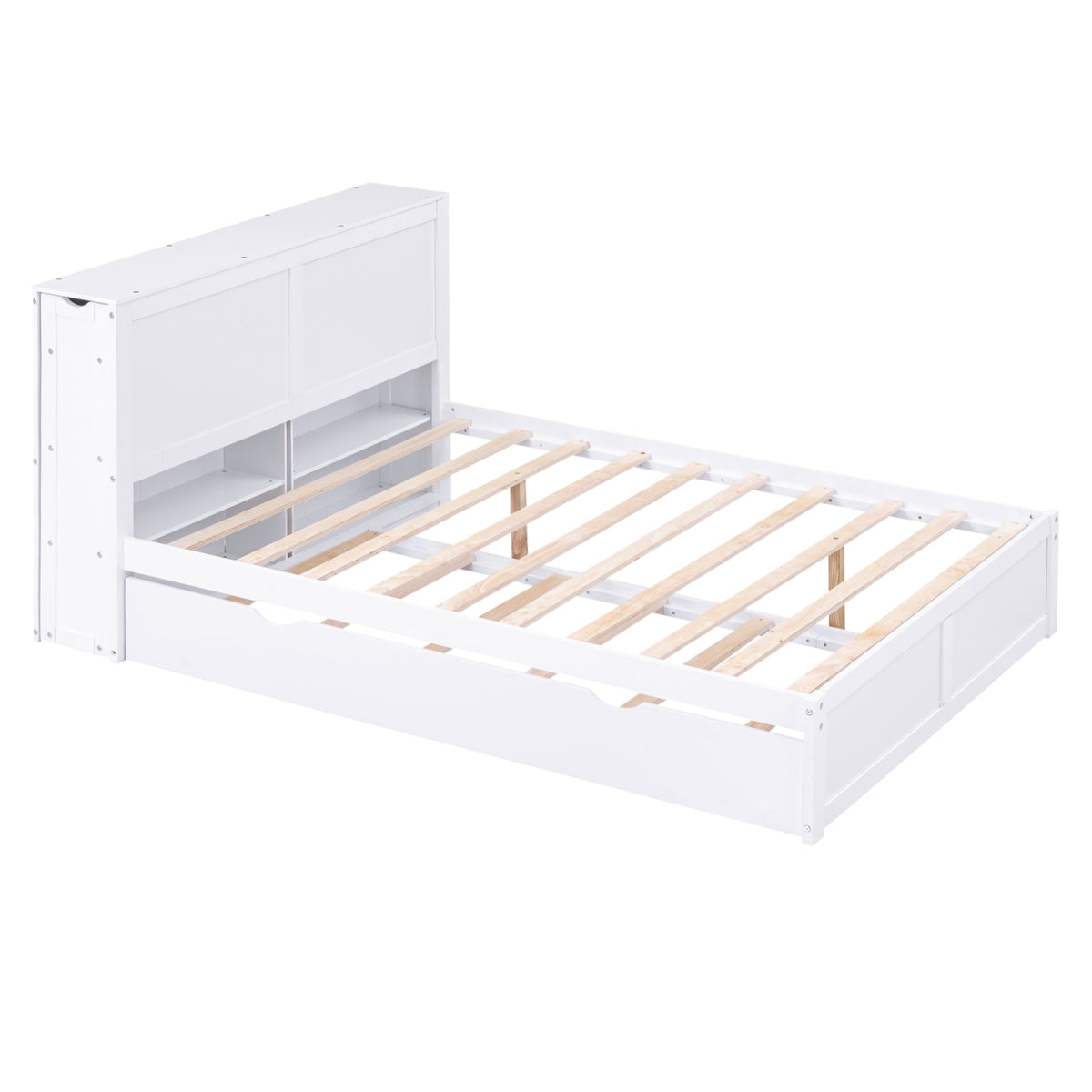 Full Size Platform Bed with Bookcase Headboard & Trundle