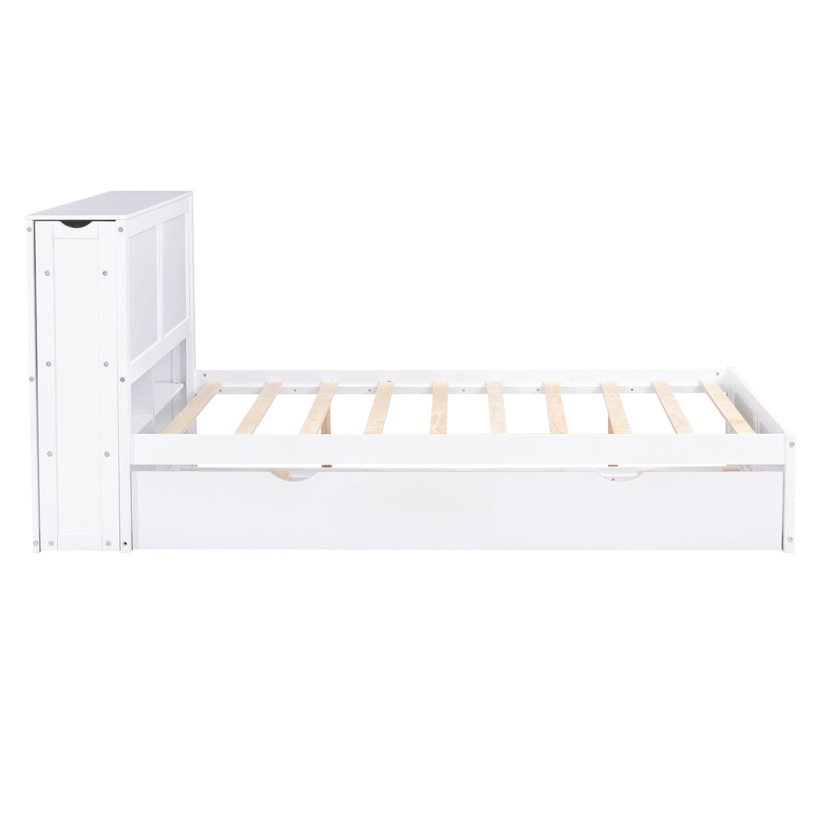 Full Size Platform Bed with Bookcase Headboard & Trundle