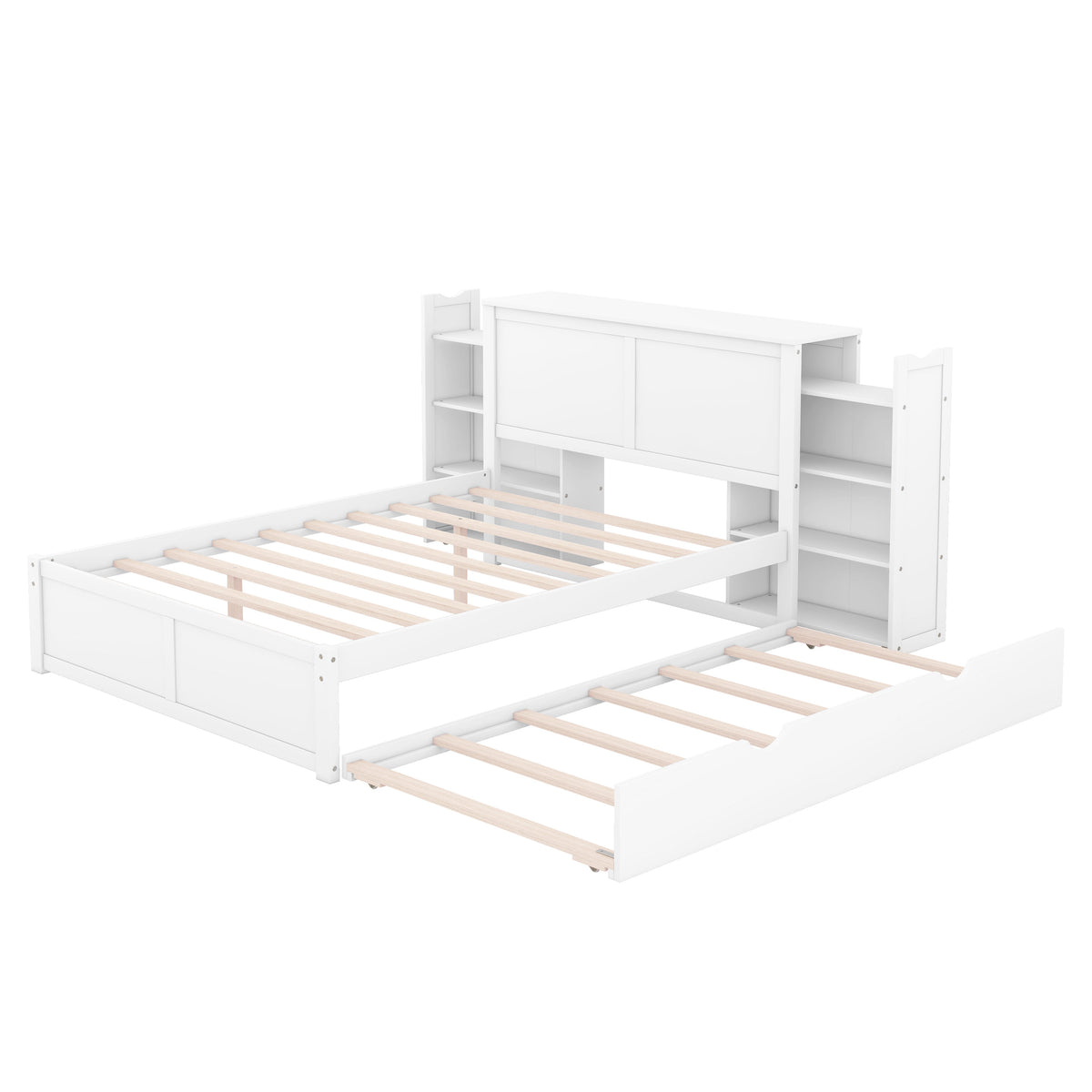 Full Size Platform Bed with Bookcase Headboard & Trundle