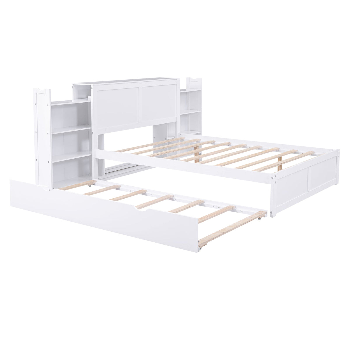 Full Size Platform Bed with Bookcase Headboard & Trundle