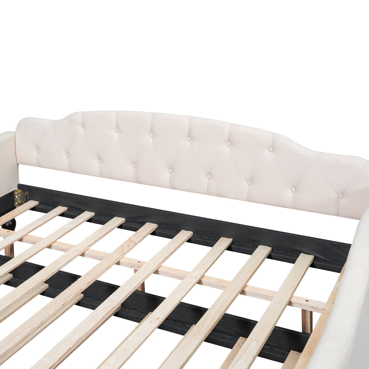 Full Size Tufted Daybed with Twin Trundle, Beige Linen
