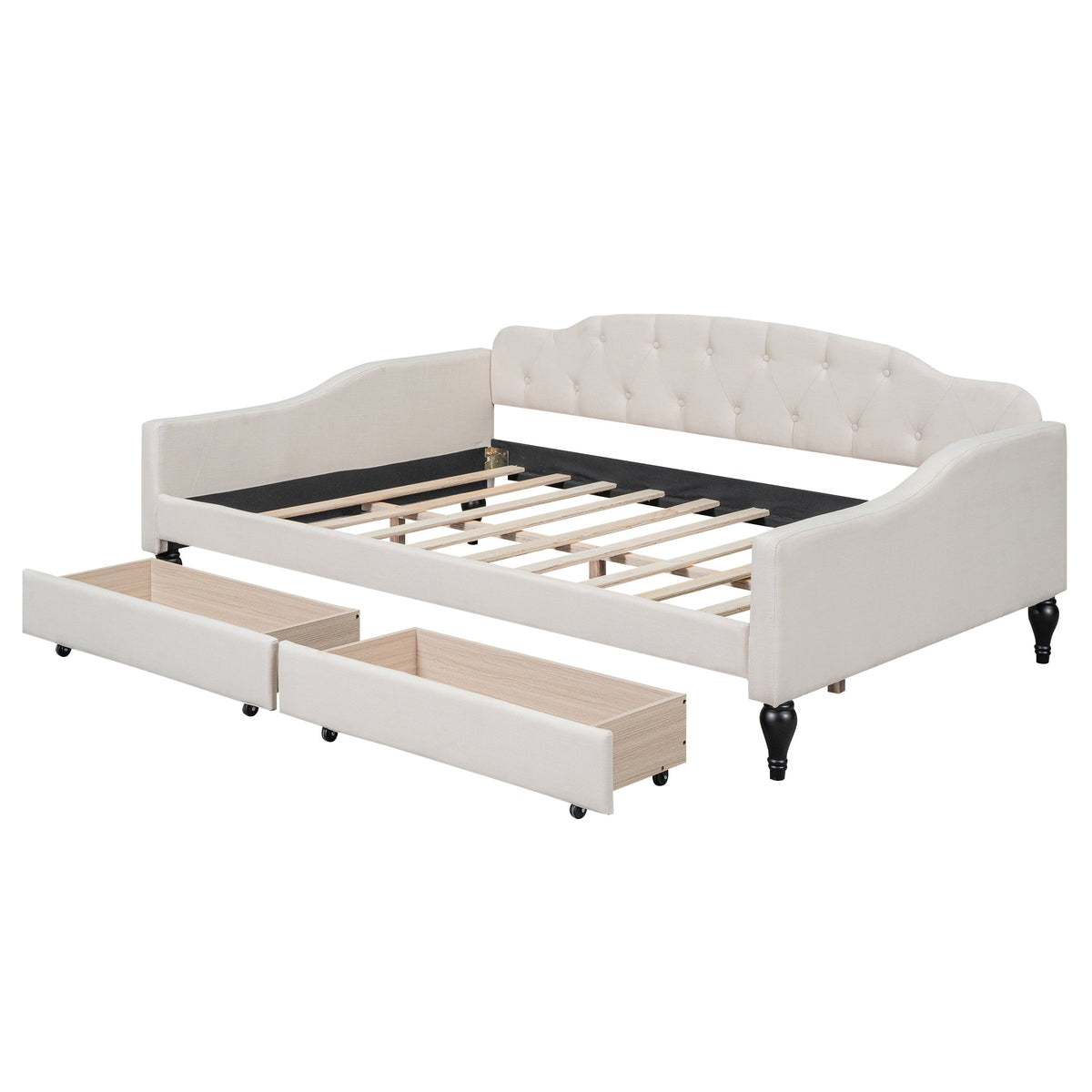 Full Size Tufted Daybed with Storage Drawers, Beige