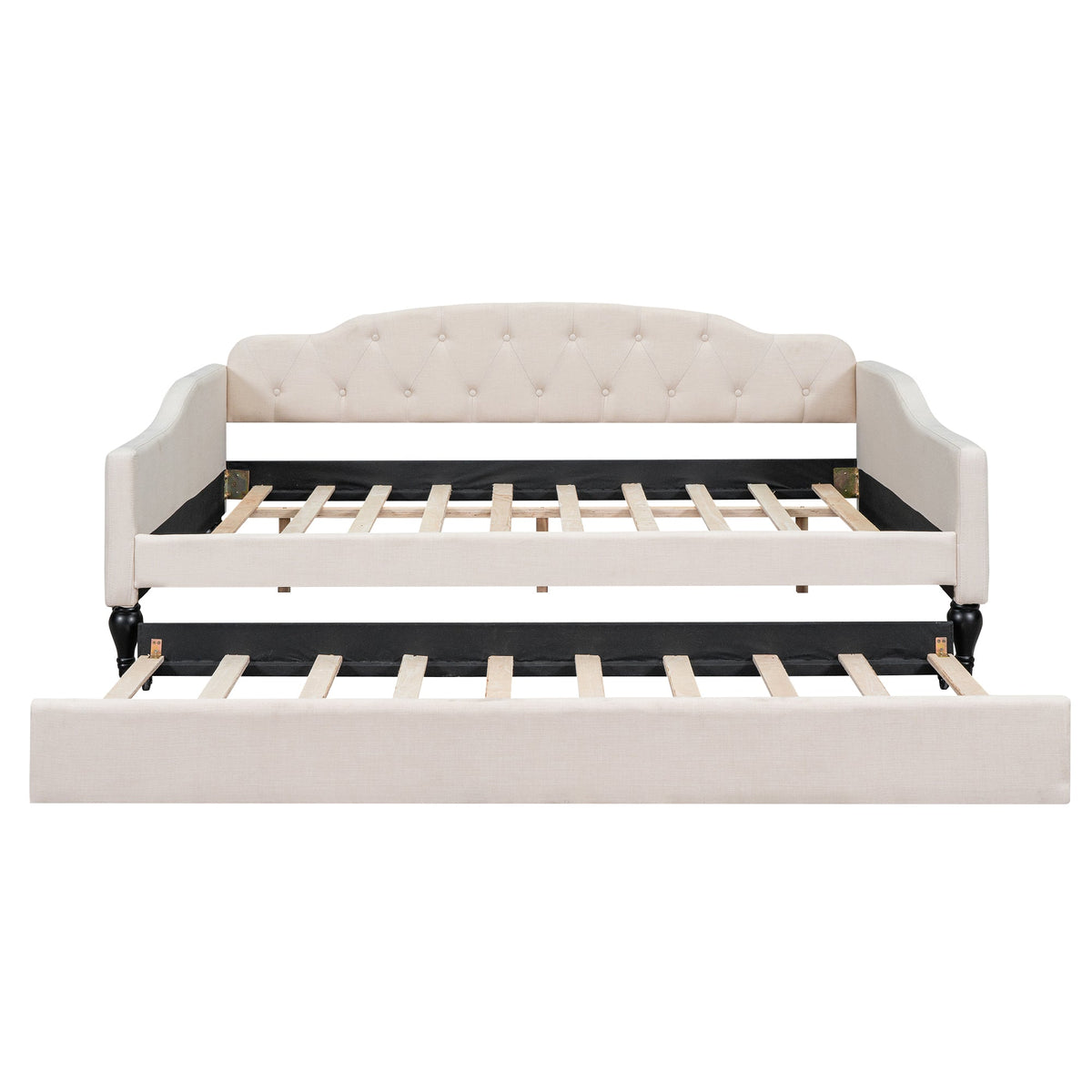 Full Size Tufted Daybed with Twin Trundle, Beige Linen