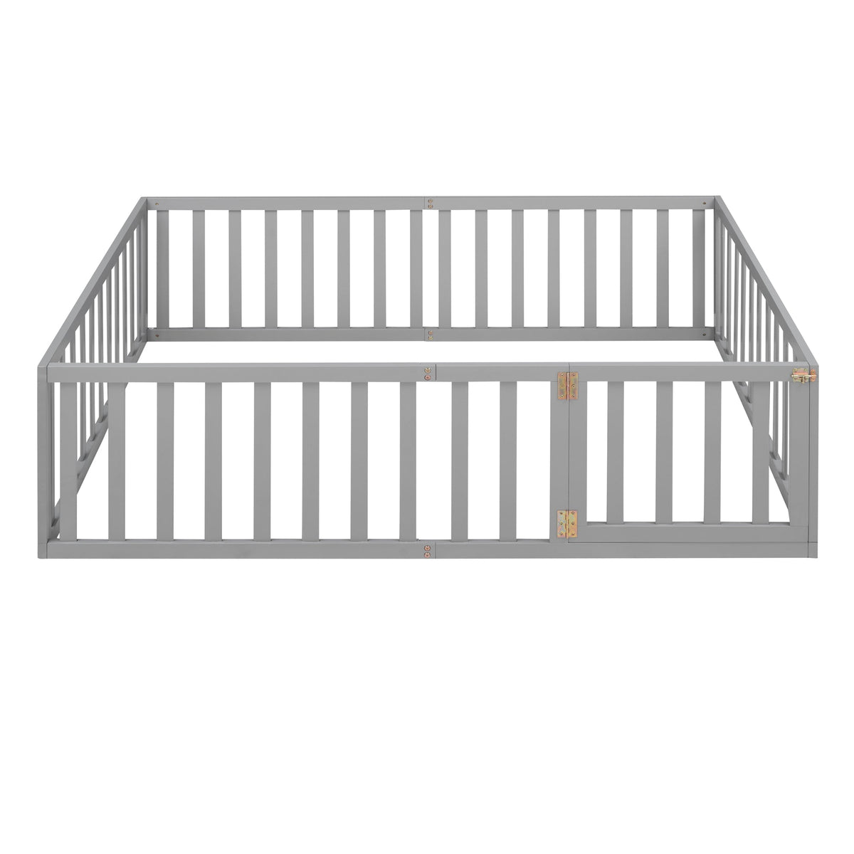 Full Size Kids Wood Daybed with Fence and Gate, Gray