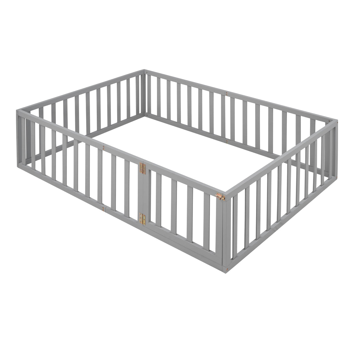 Full Size Kids Wood Daybed with Fence and Gate, Gray