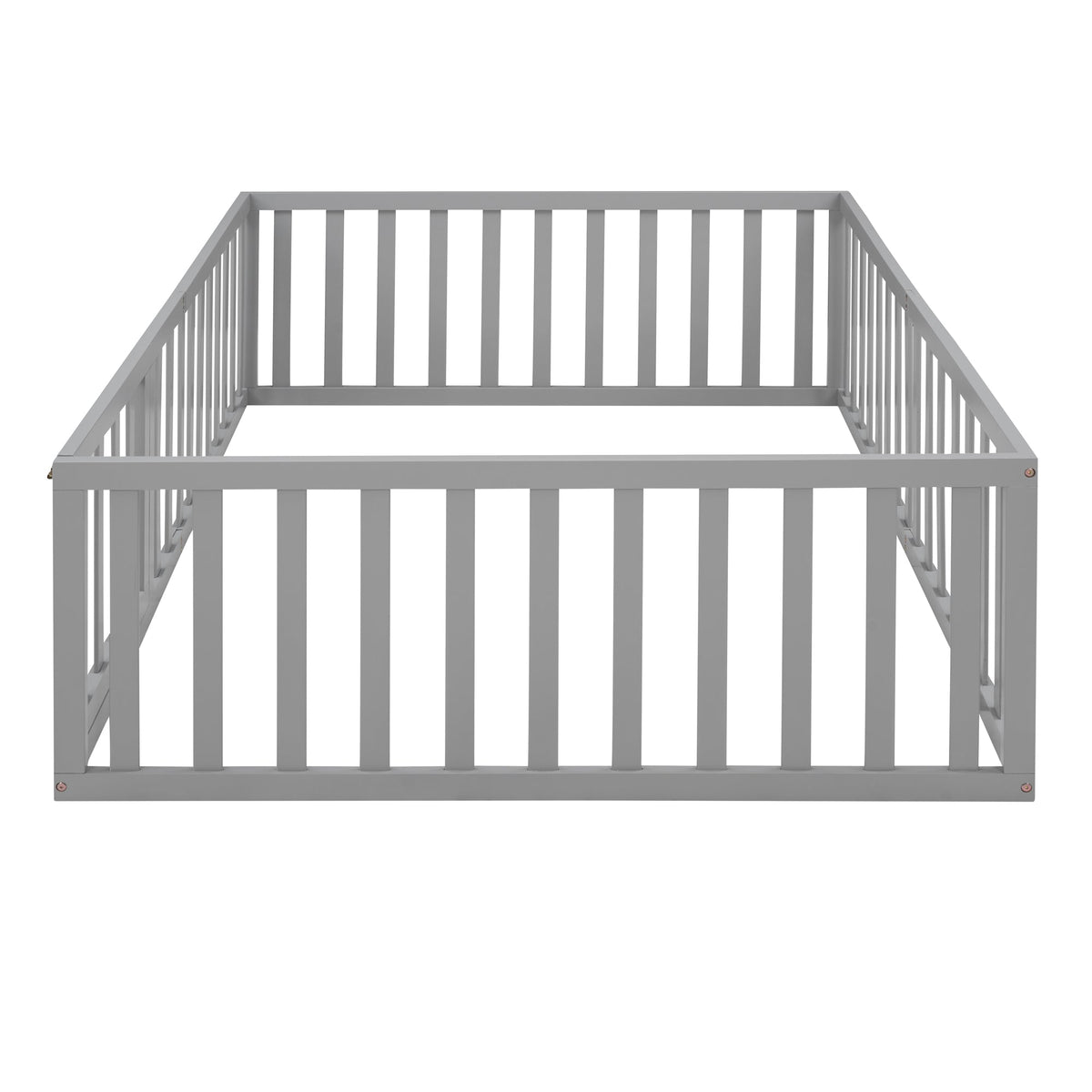 Full Size Kids Wood Daybed with Fence and Gate, Gray