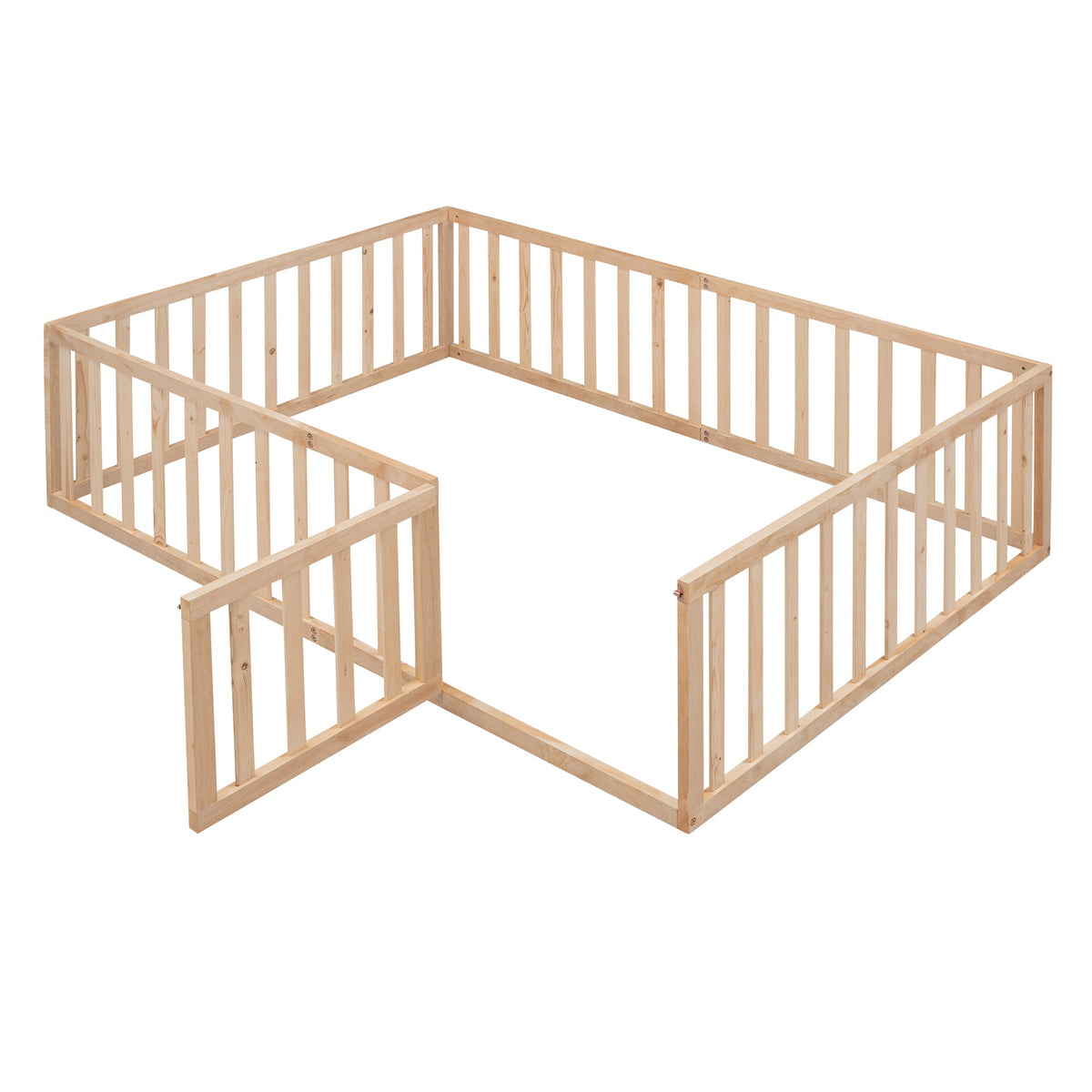 Full Size Wood Toddler Bed Frame with Safety Fence & Gate