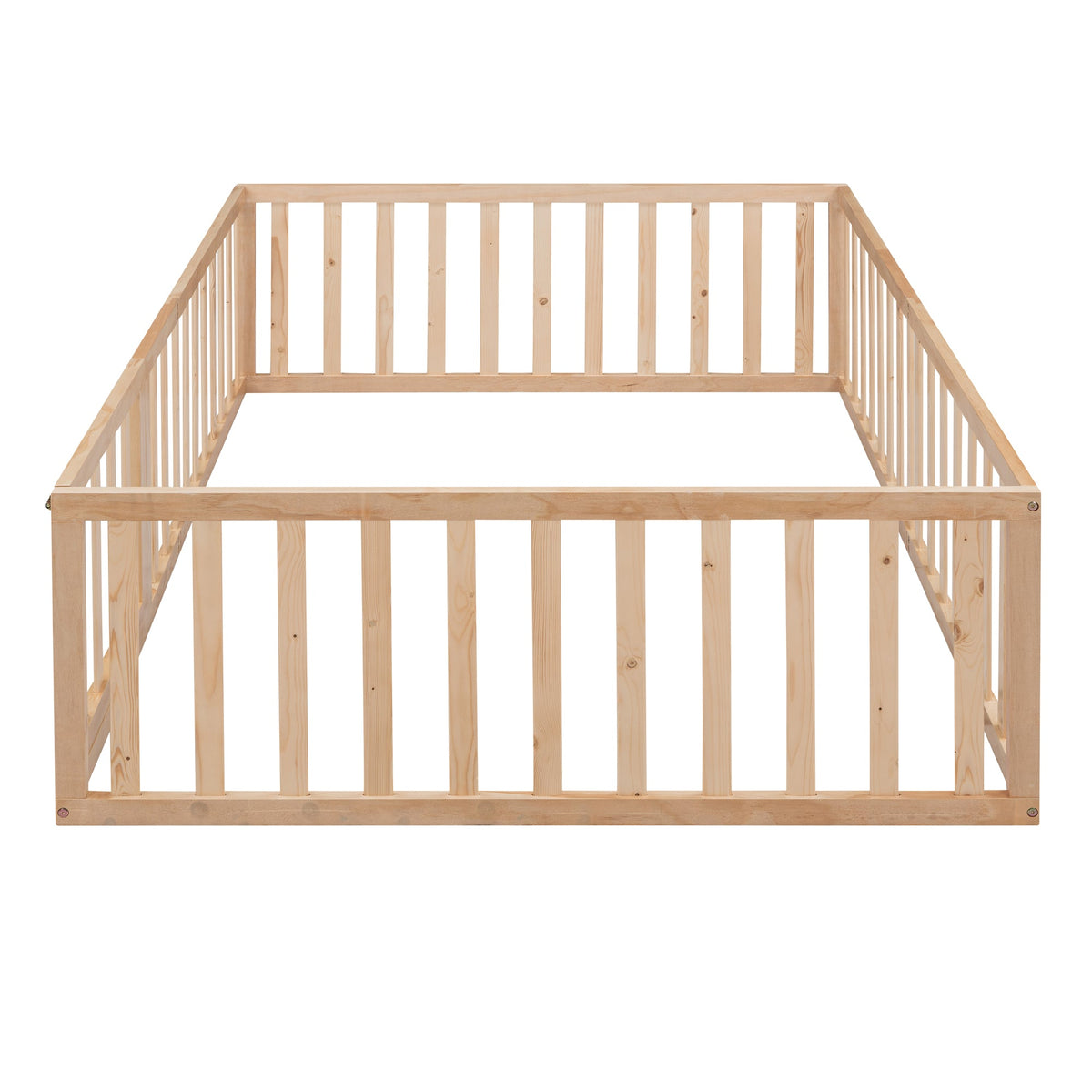 Full Size Wood Toddler Bed Frame with Safety Fence & Gate