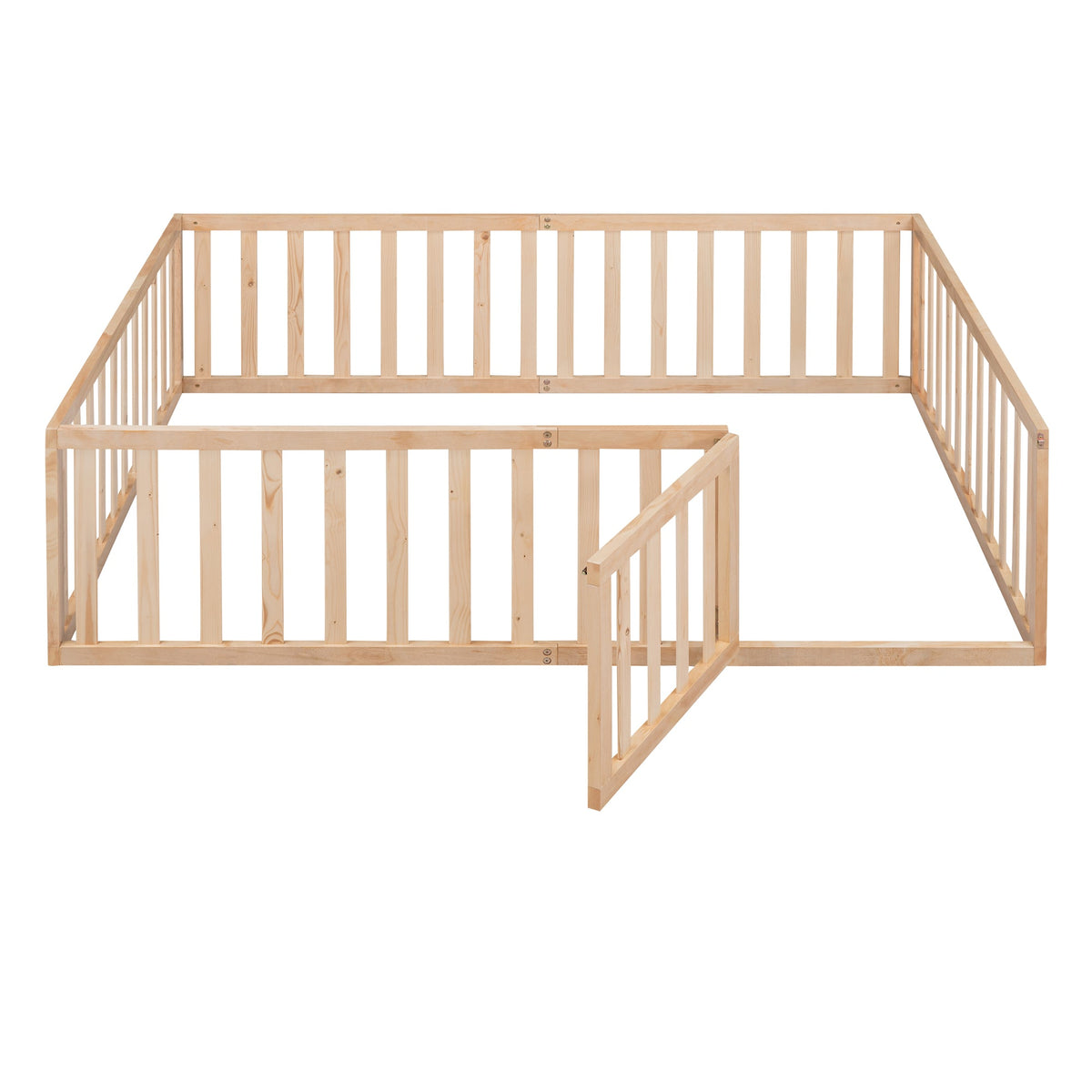 Full Size Wood Toddler Bed Frame with Safety Fence & Gate
