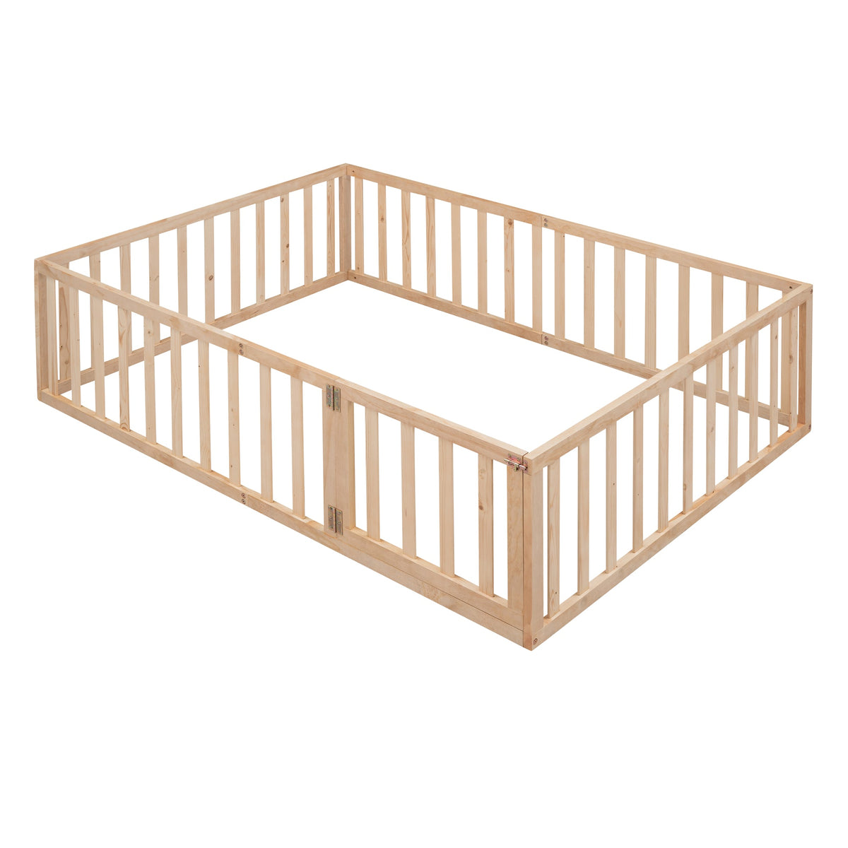 Full Size Wood Toddler Bed Frame with Safety Fence & Gate