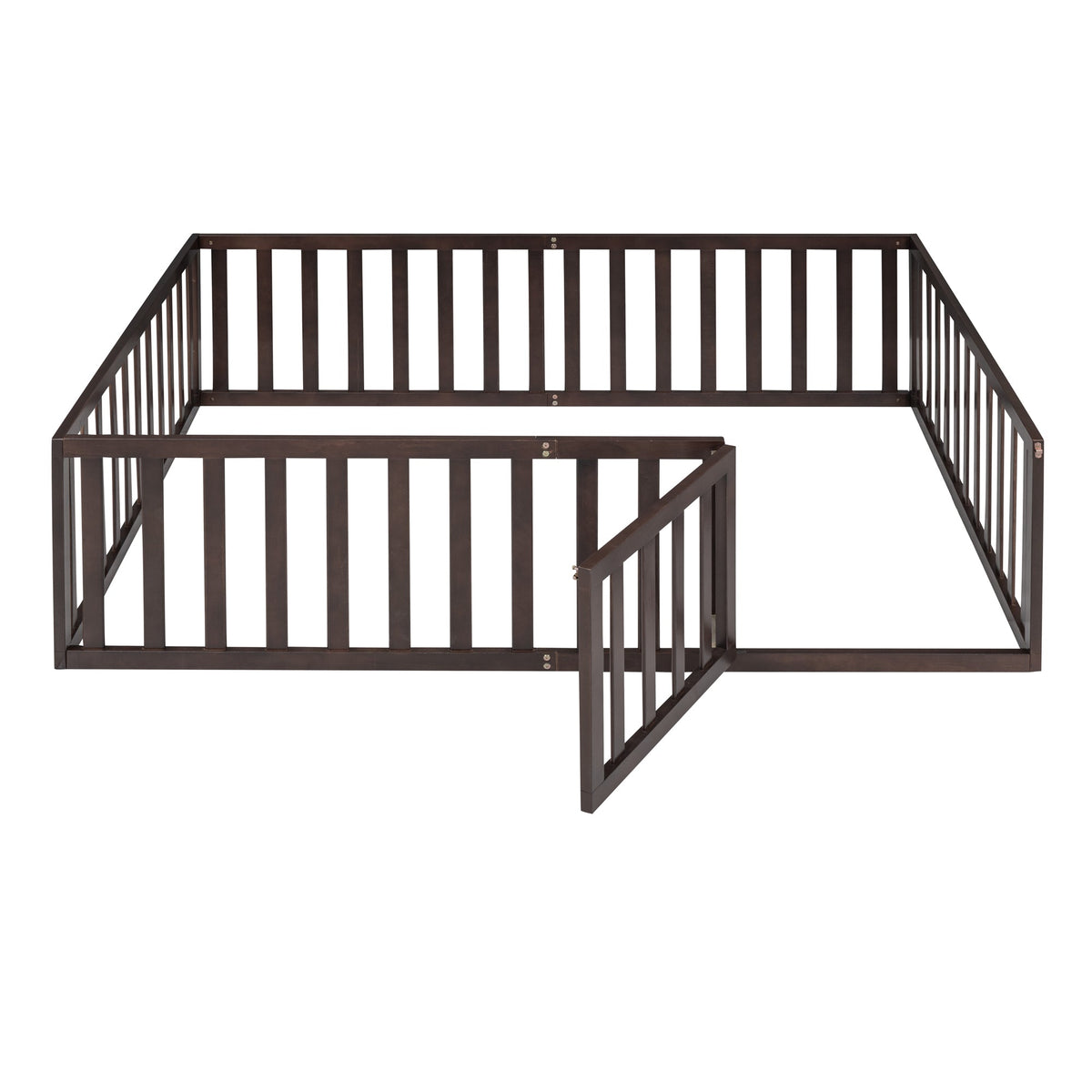 Walnut Kids Floor Bed with Fence and Gate for Toddlers