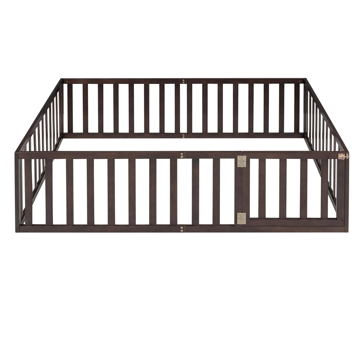Walnut Kids Floor Bed with Fence and Gate for Toddlers