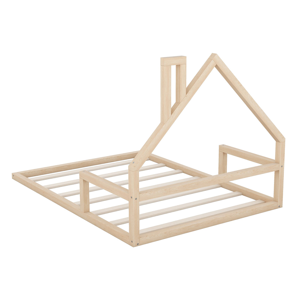 Full Size Kids Floor Bed with House-Shaped Headboard